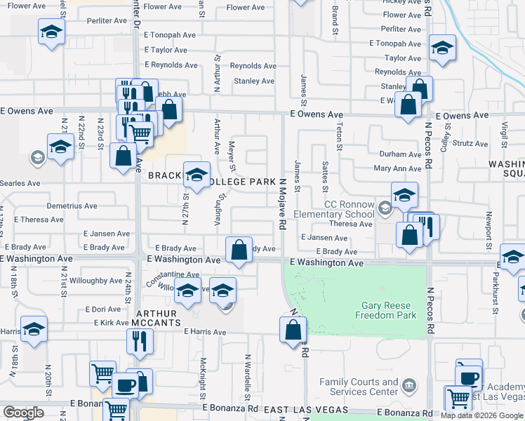 map of restaurants, bars, coffee shops, grocery stores, and more near 2932 Theresa Avenue in Las Vegas