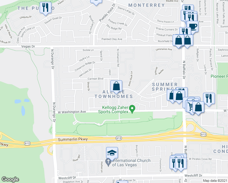 map of restaurants, bars, coffee shops, grocery stores, and more near 8036 Kokoma Drive in Las Vegas
