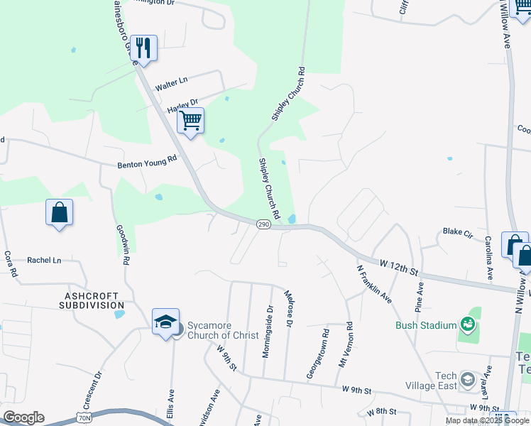 map of restaurants, bars, coffee shops, grocery stores, and more near 1335 Gainesboro Grade in Cookeville
