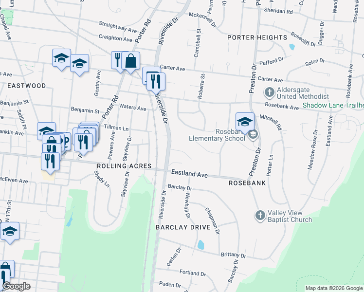 map of restaurants, bars, coffee shops, grocery stores, and more near 2316 Oak Court in Nashville