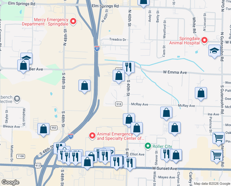 map of restaurants, bars, coffee shops, grocery stores, and more near in Springdale