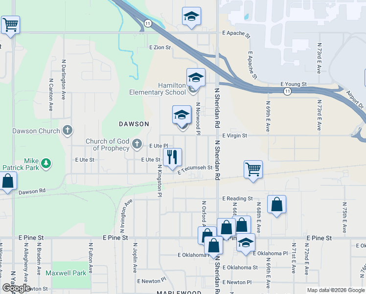 map of restaurants, bars, coffee shops, grocery stores, and more near 1925 North Norwood Avenue in Tulsa