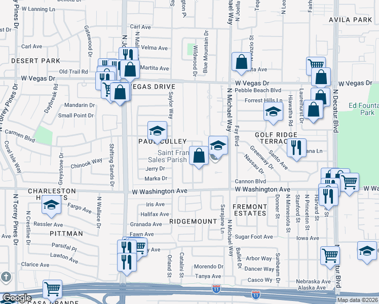 map of restaurants, bars, coffee shops, grocery stores, and more near 1108 Smith Street in Las Vegas