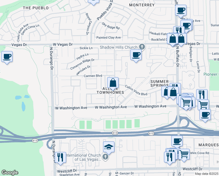 map of restaurants, bars, coffee shops, grocery stores, and more near 8025 Cherish Avenue in Las Vegas