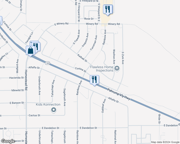 map of restaurants, bars, coffee shops, grocery stores, and more near East Cortina Street in Pahrump
