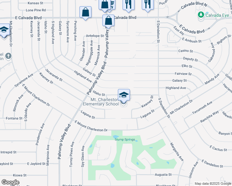 map of restaurants, bars, coffee shops, grocery stores, and more near 1460 Idaho Street in Pahrump