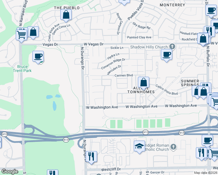 map of restaurants, bars, coffee shops, grocery stores, and more near 8205 Grand Pacific Drive in Las Vegas