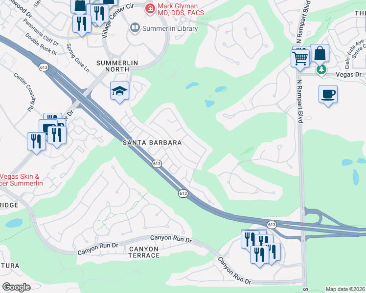 map of restaurants, bars, coffee shops, grocery stores, and more near 9229 Sunnyfield Drive in Las Vegas