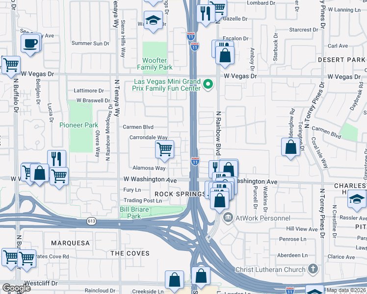 map of restaurants, bars, coffee shops, grocery stores, and more near 1005 Willow Tree Drive in Las Vegas