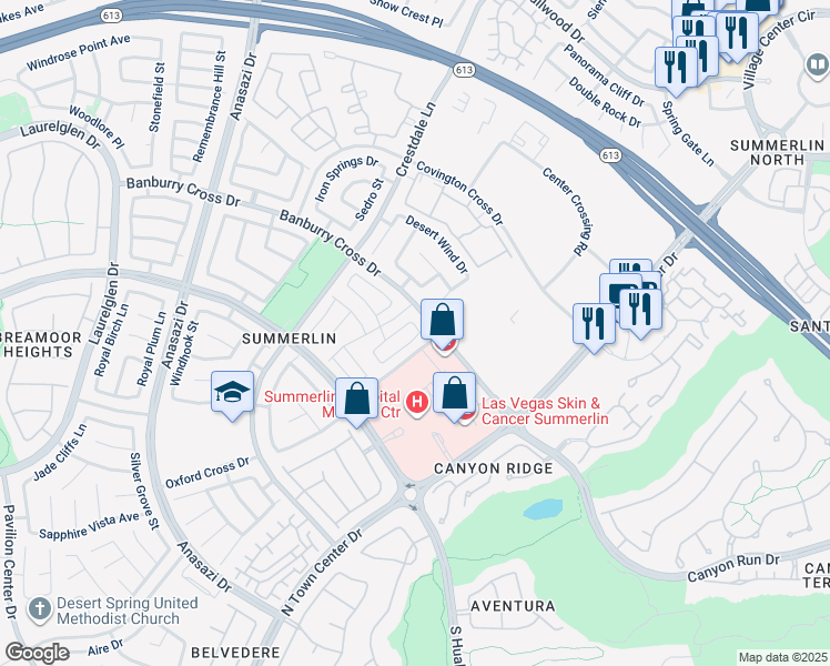 map of restaurants, bars, coffee shops, grocery stores, and more near 1013 Siena Hills Lane in Las Vegas