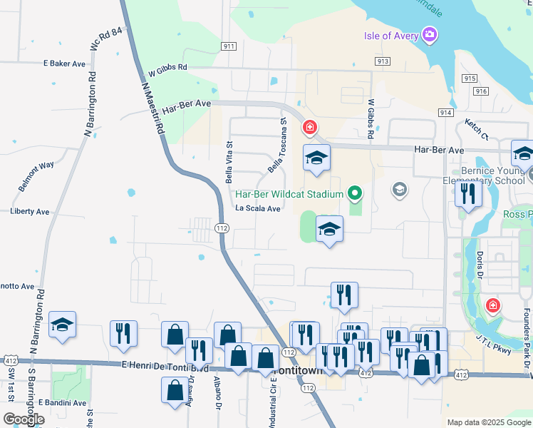 map of restaurants, bars, coffee shops, grocery stores, and more near 8145 La Scala Ave in Springdale