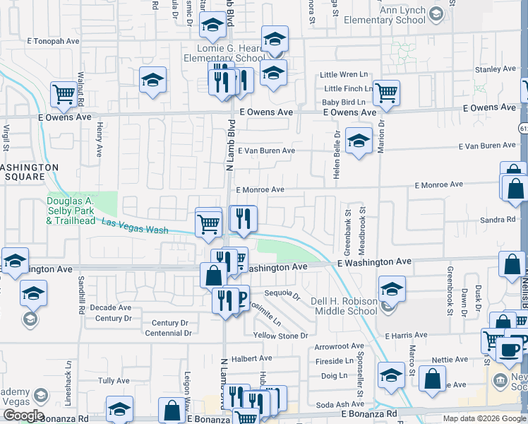 map of restaurants, bars, coffee shops, grocery stores, and more near Via Borega in Las Vegas