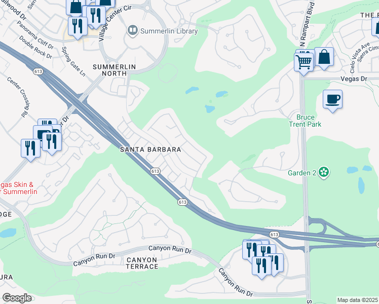 map of restaurants, bars, coffee shops, grocery stores, and more near 9236 Pitching Wedge Drive in Las Vegas