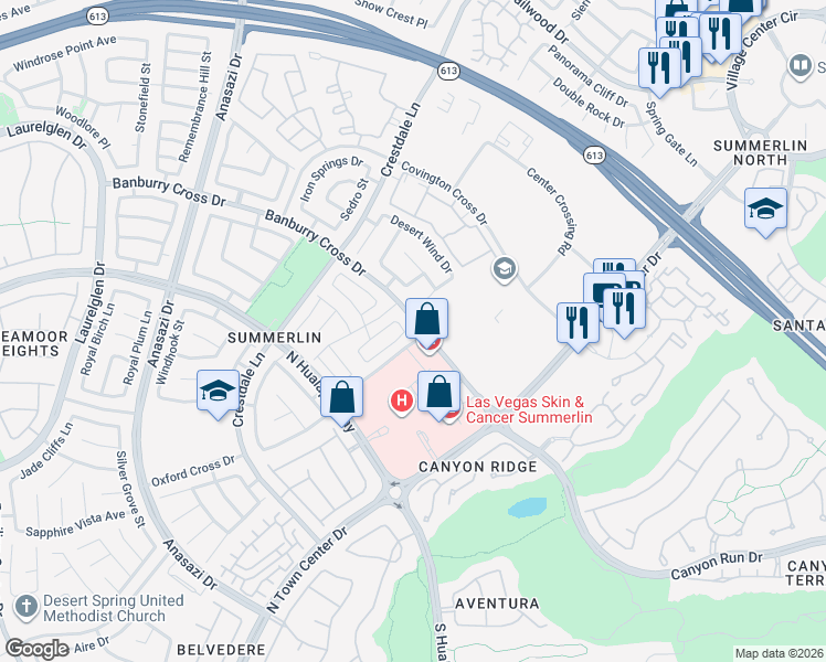 map of restaurants, bars, coffee shops, grocery stores, and more near 10105 Banburry Cross Drive in Las Vegas