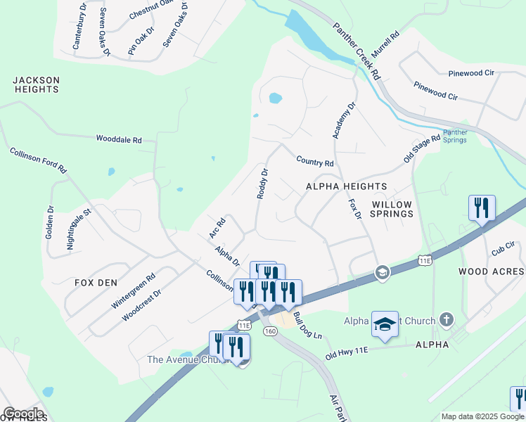 map of restaurants, bars, coffee shops, grocery stores, and more near 657 Blackberry Lane in Morristown