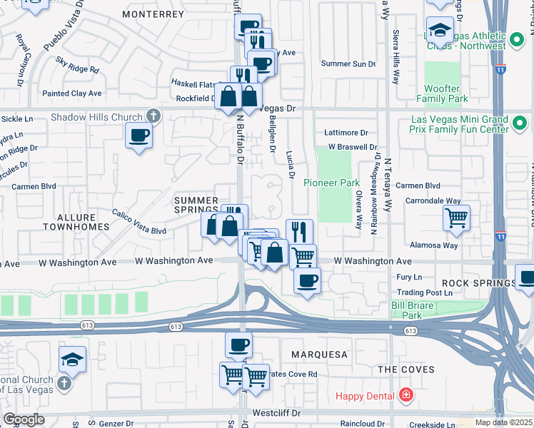 map of restaurants, bars, coffee shops, grocery stores, and more near 1150 North Buffalo Drive in Las Vegas