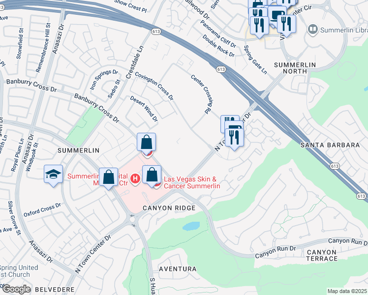 map of restaurants, bars, coffee shops, grocery stores, and more near 1111 North Town Center Drive in Las Vegas