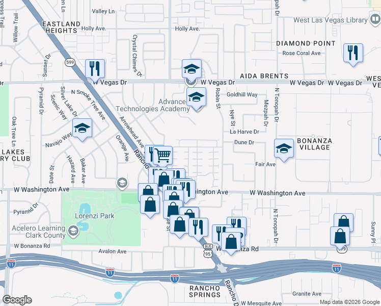 map of restaurants, bars, coffee shops, grocery stores, and more near 2617 Bottle Palm Court in Las Vegas