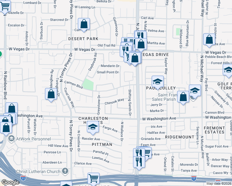 map of restaurants, bars, coffee shops, grocery stores, and more near 6204 Saginaw Drive in Las Vegas