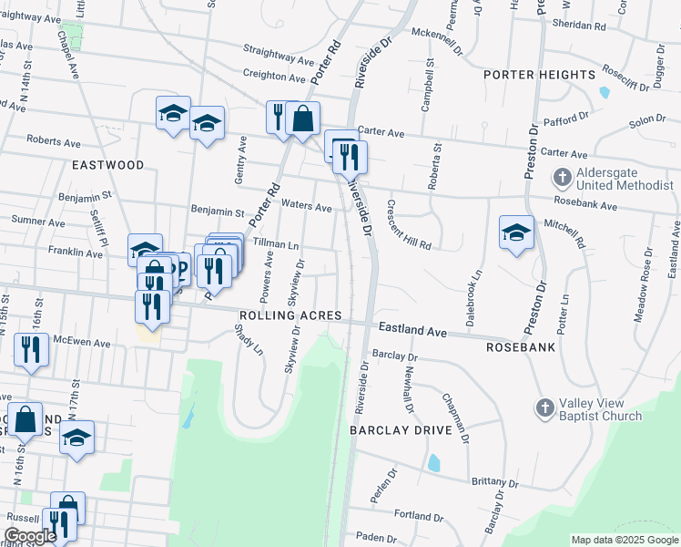 map of restaurants, bars, coffee shops, grocery stores, and more near 709 Groves Park Road in Nashville