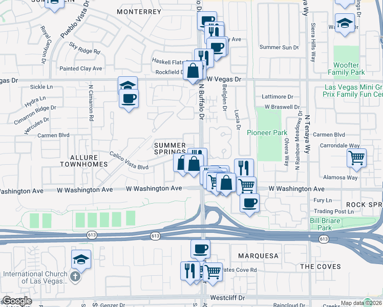 map of restaurants, bars, coffee shops, grocery stores, and more near 1108 Observation Drive in Las Vegas