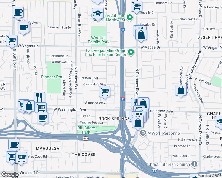 map of restaurants, bars, coffee shops, grocery stores, and more near 1024 Willow Tree Drive in Las Vegas