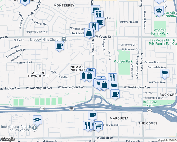 map of restaurants, bars, coffee shops, grocery stores, and more near 1108 Observation Drive in Las Vegas