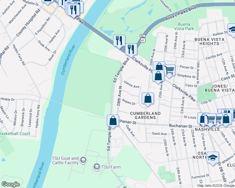 map of restaurants, bars, coffee shops, grocery stores, and more near 1917 28th Avenue North in Nashville