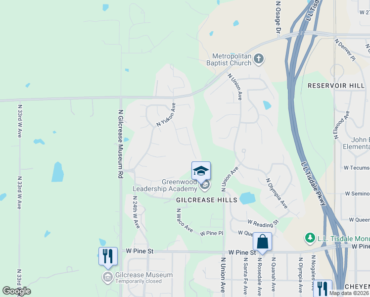 map of restaurants, bars, coffee shops, grocery stores, and more near 2143 North Vancouver Avenue in Tulsa