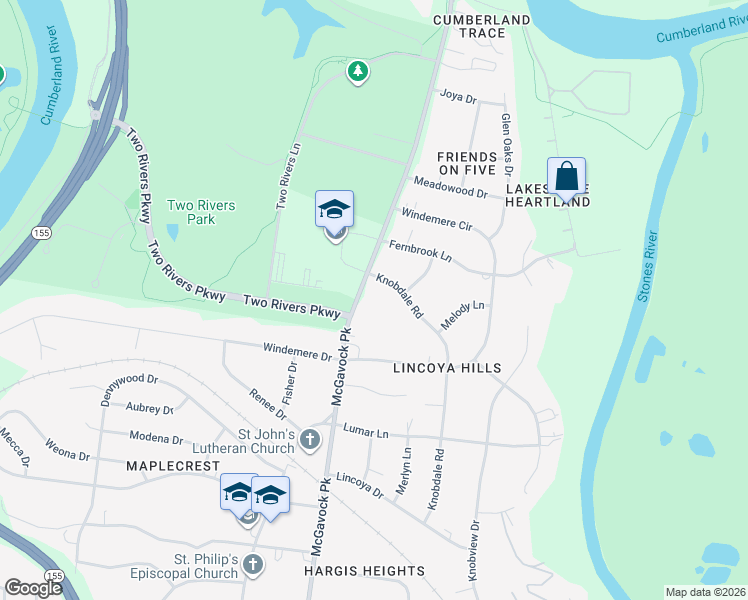 map of restaurants, bars, coffee shops, grocery stores, and more near 3200 McGavock Pike in Nashville