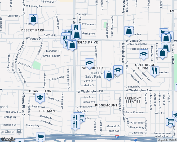 map of restaurants, bars, coffee shops, grocery stores, and more near 5816 Carmen Boulevard in Las Vegas
