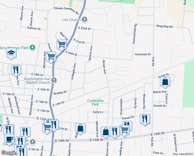 map of restaurants, bars, coffee shops, grocery stores, and more near 765 East Jere Whitson Road in Cookeville