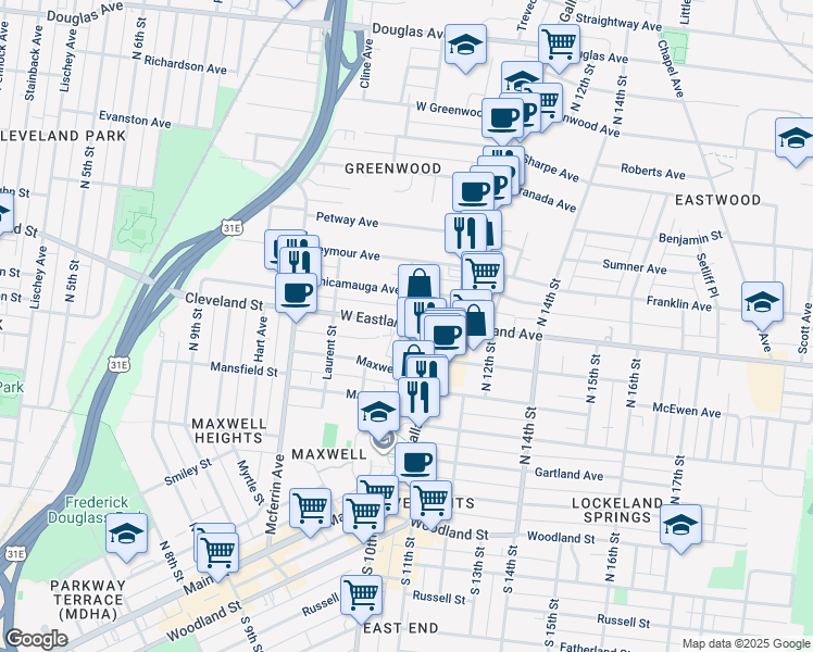 map of restaurants, bars, coffee shops, grocery stores, and more near 1036 Chicamauga Avenue in Nashville