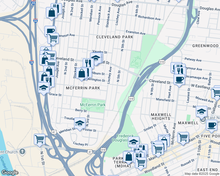 map of restaurants, bars, coffee shops, grocery stores, and more near 803 Lischey Avenue in Nashville