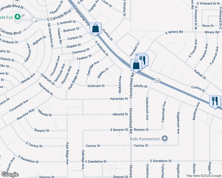 map of restaurants, bars, coffee shops, grocery stores, and more near 2851 Goldrush Street in Pahrump