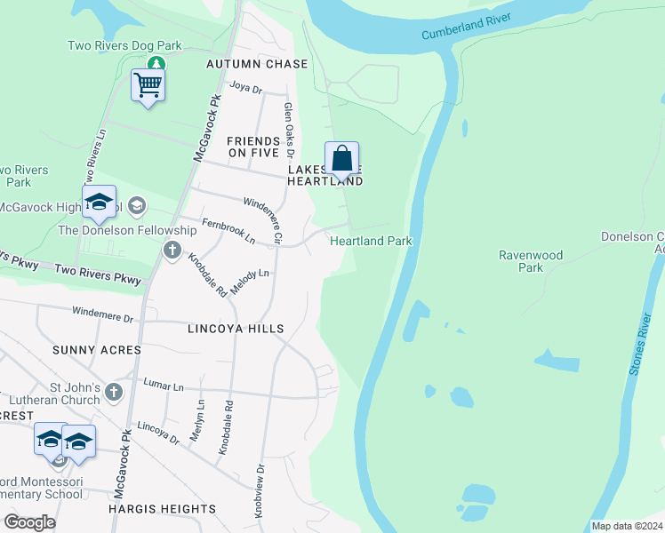 map of restaurants, bars, coffee shops, grocery stores, and more near 3027 Fernbrook Lane in Nashville