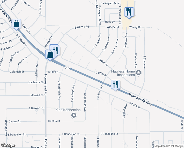map of restaurants, bars, coffee shops, grocery stores, and more near 3461 Cortina Street in Pahrump