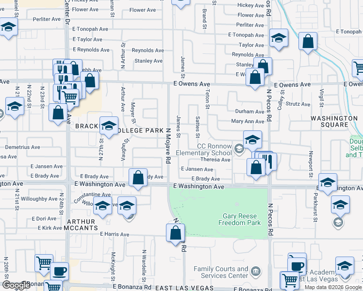 map of restaurants, bars, coffee shops, grocery stores, and more near 1217 Ingraham Street in Las Vegas