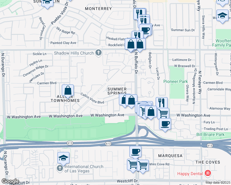map of restaurants, bars, coffee shops, grocery stores, and more near 7720 Leavorite Drive in Las Vegas