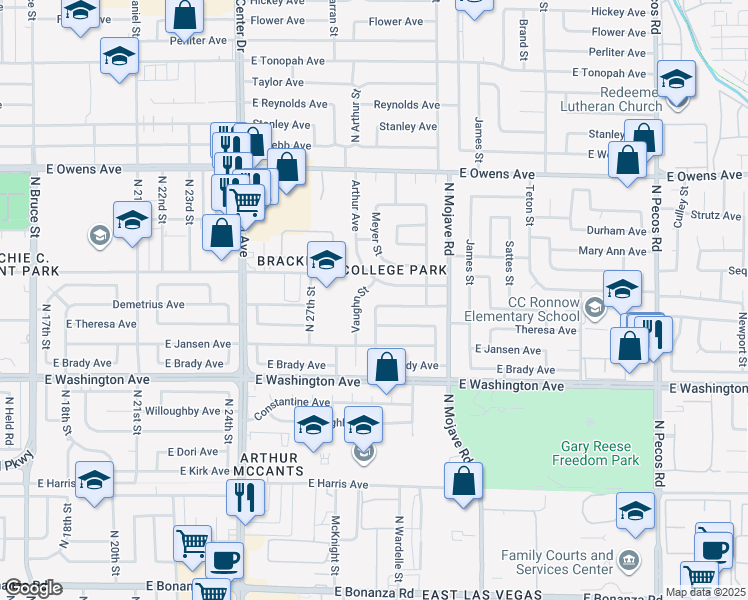 map of restaurants, bars, coffee shops, grocery stores, and more near 1113 Meyer Street in Las Vegas