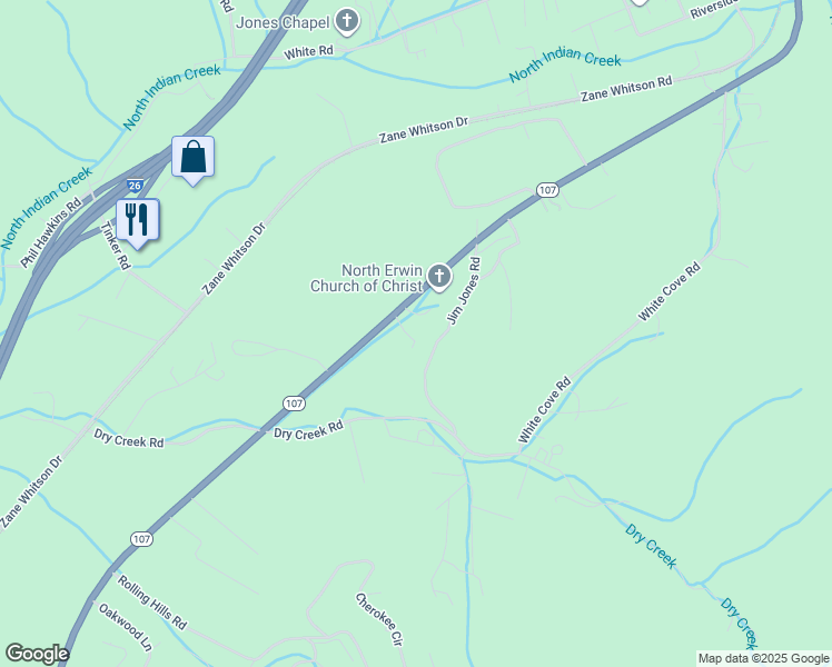 map of restaurants, bars, coffee shops, grocery stores, and more near 111 Ambrose Court in Unicoi