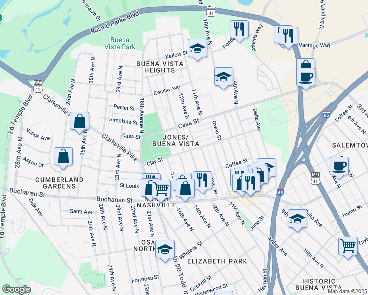 map of restaurants, bars, coffee shops, grocery stores, and more near 2007 12th Avenue North in Nashville
