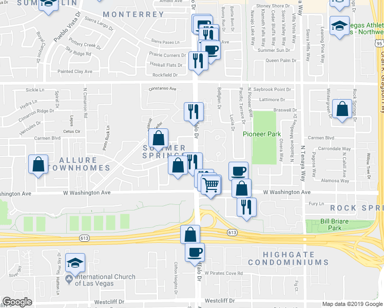 map of restaurants, bars, coffee shops, grocery stores, and more near 1201 North Buffalo Drive in Las Vegas