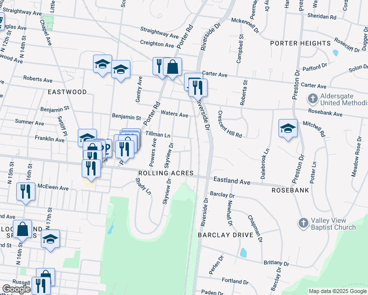 map of restaurants, bars, coffee shops, grocery stores, and more near 722 Groves Park Road in Nashville