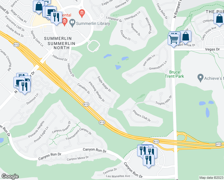 map of restaurants, bars, coffee shops, grocery stores, and more near 9136 Eagle Ridge Drive in Las Vegas
