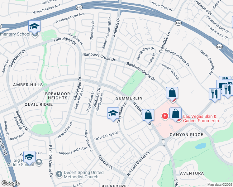 map of restaurants, bars, coffee shops, grocery stores, and more near 10504 Beachwalk Place in Las Vegas