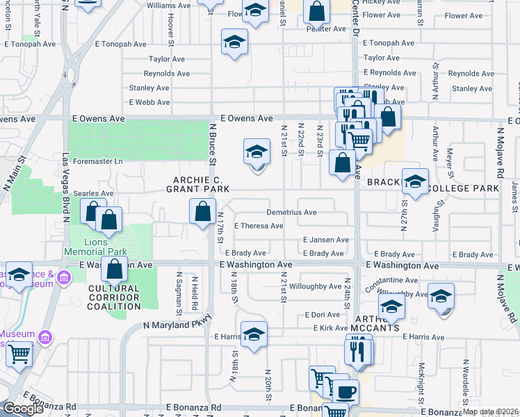 map of restaurants, bars, coffee shops, grocery stores, and more near 1905 East Melinda Avenue in Las Vegas