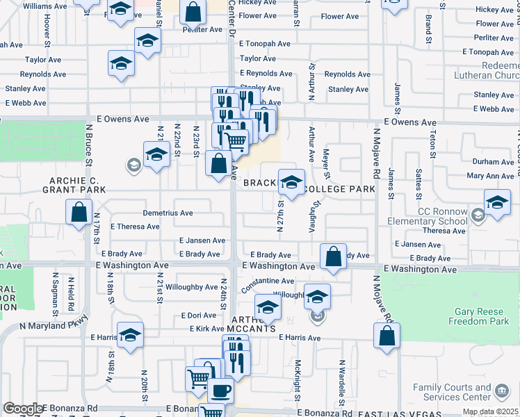 map of restaurants, bars, coffee shops, grocery stores, and more near 1205 Mews Lane in Las Vegas