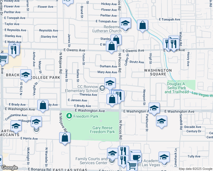 map of restaurants, bars, coffee shops, grocery stores, and more near 3320 Osage Avenue in Las Vegas