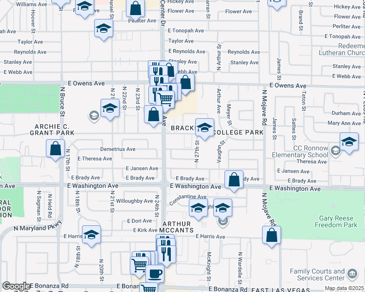 map of restaurants, bars, coffee shops, grocery stores, and more near 1205 Mews Lane in Las Vegas